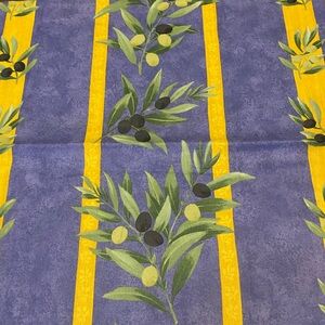 NWOT La Cigale France Cotton Table Runner Olives Acrylic Coated 57” X 18”